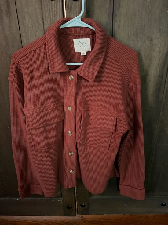 Tuckernuck Tops - Tuckernuck Waffle-Knit Shacket in Roasted Russet